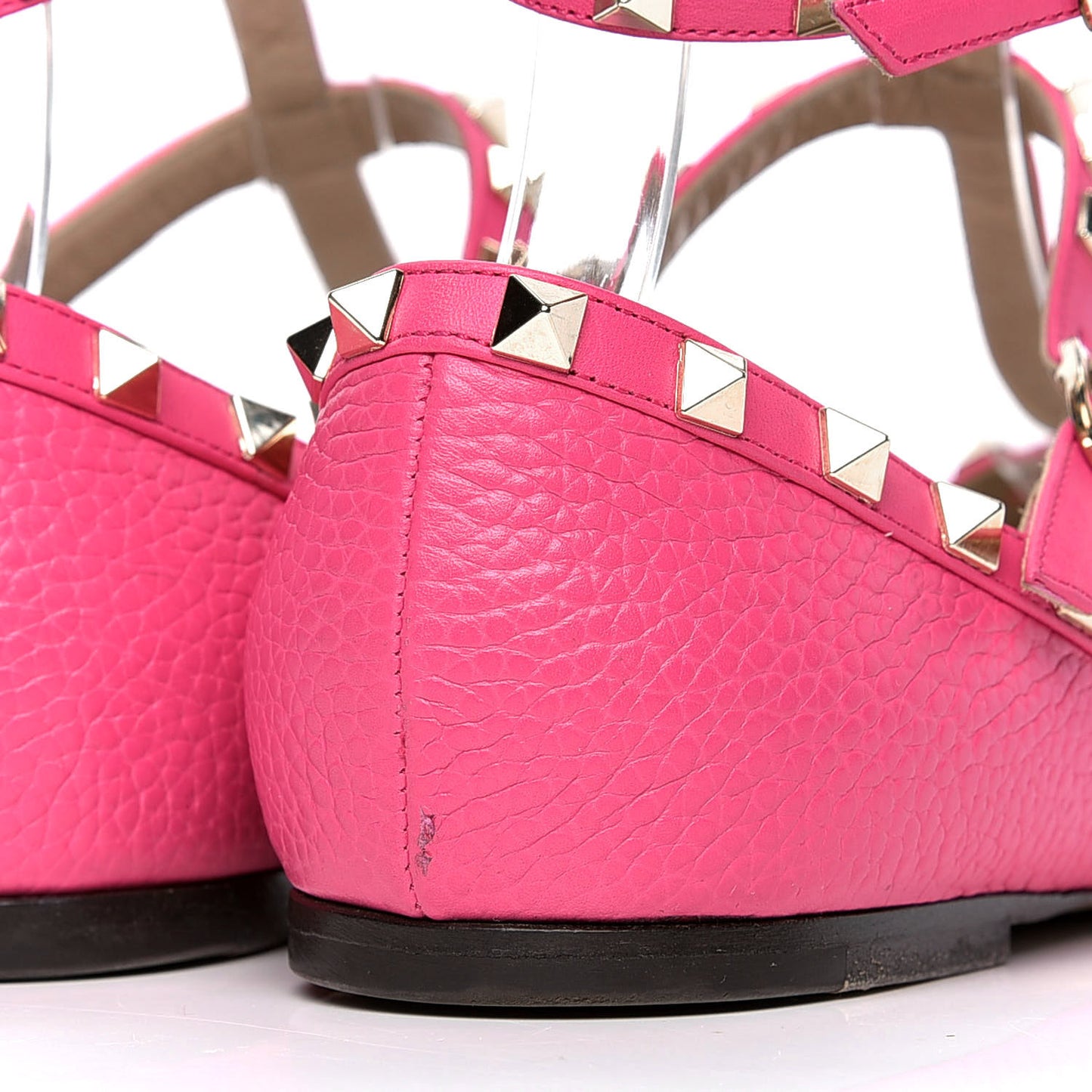 Pebbled Calfskin Rockstud Cage Ballerina Flats 40 Peony