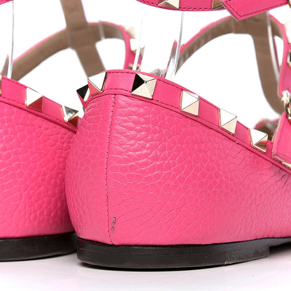 Valentino Garavani Pebbled Calfskin Rockstud Cage Ballerina Flats 40 Peony 6 of 7