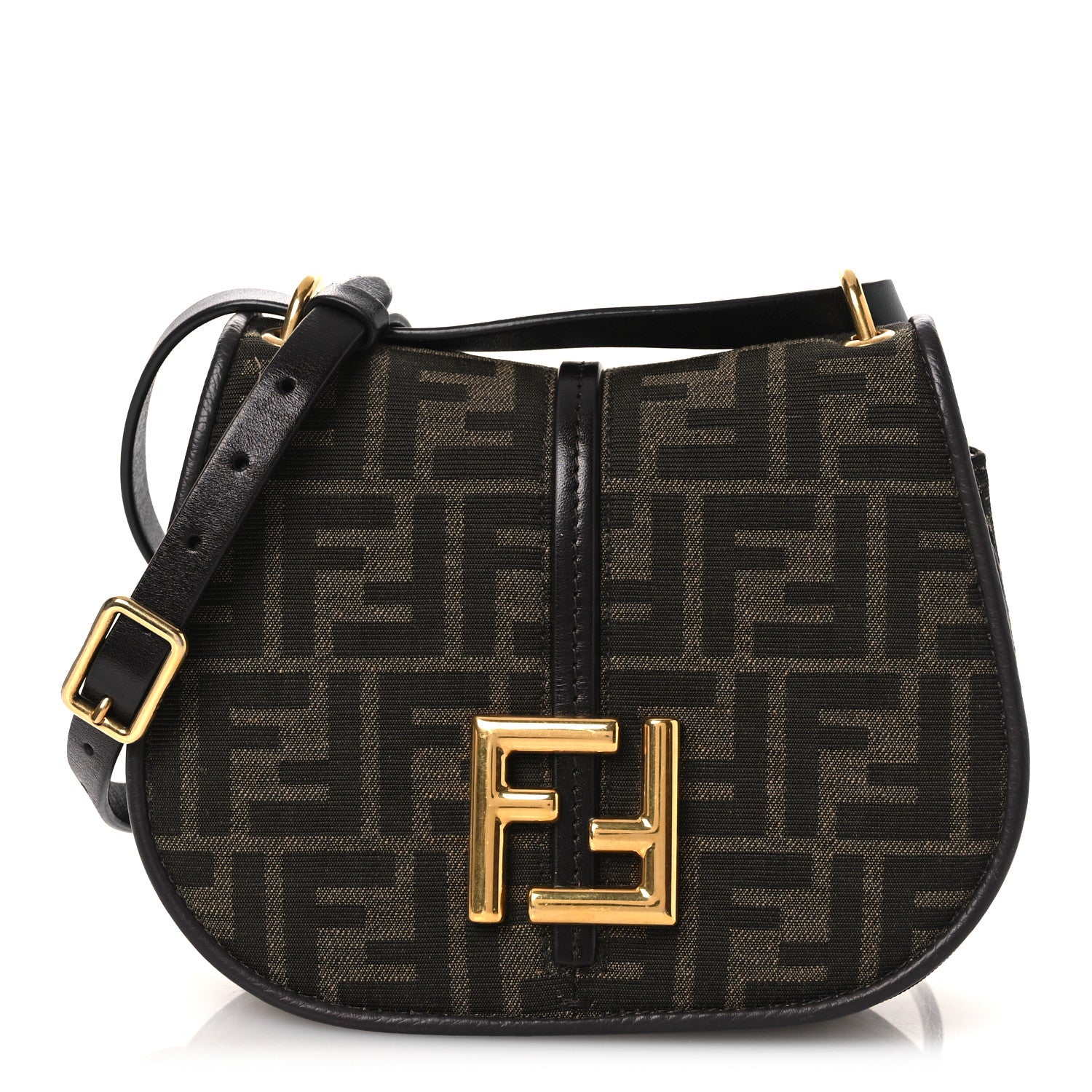 Fendi Fabric Jacquard Vitello Cher Cuoio FF 1974 Small Fendi C'mon Tobacco Moro Ebano 1 of 13