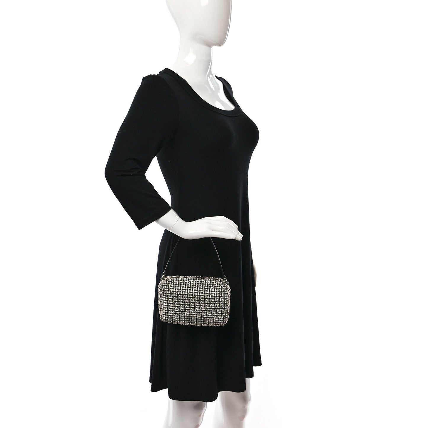Mesh Crystal Rhinestone Mini Heiress Pouch Black Silver