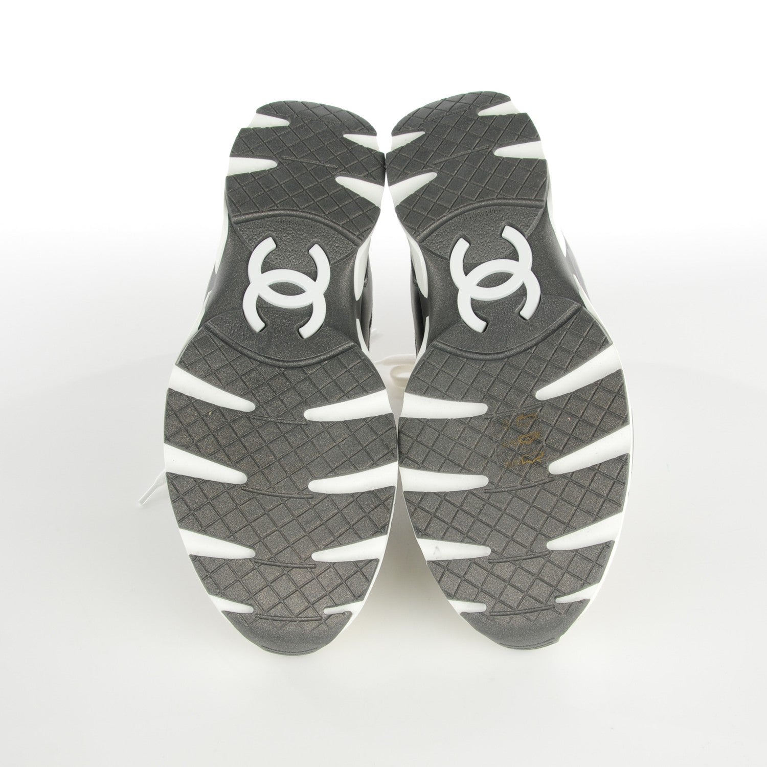Chanel Suede Calfskin Canvas Goatskin CC Sneakers 38 White Gray 5 of 9