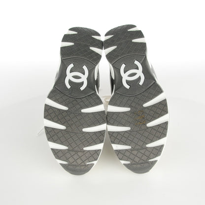 Chanel Suede Calfskin Canvas Goatskin CC Sneakers 38 White Gray 5 of 9