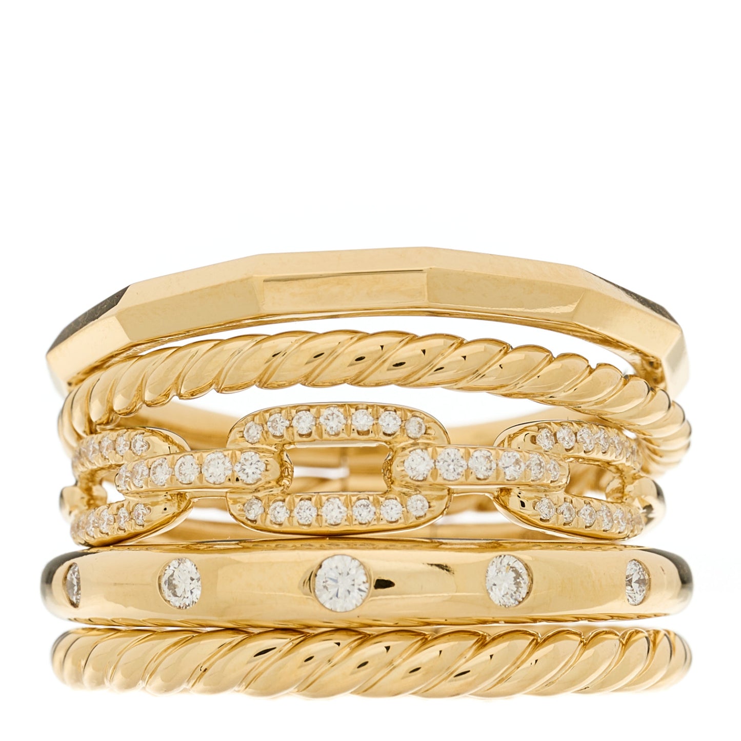 18K Yellow Gold Diamond 15mm Stax Five-Row Ring 59 8.75