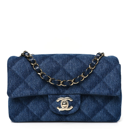 Chanel Printed Denim Quilted Mini Rectangular Flap Dark Blue 1 of 9