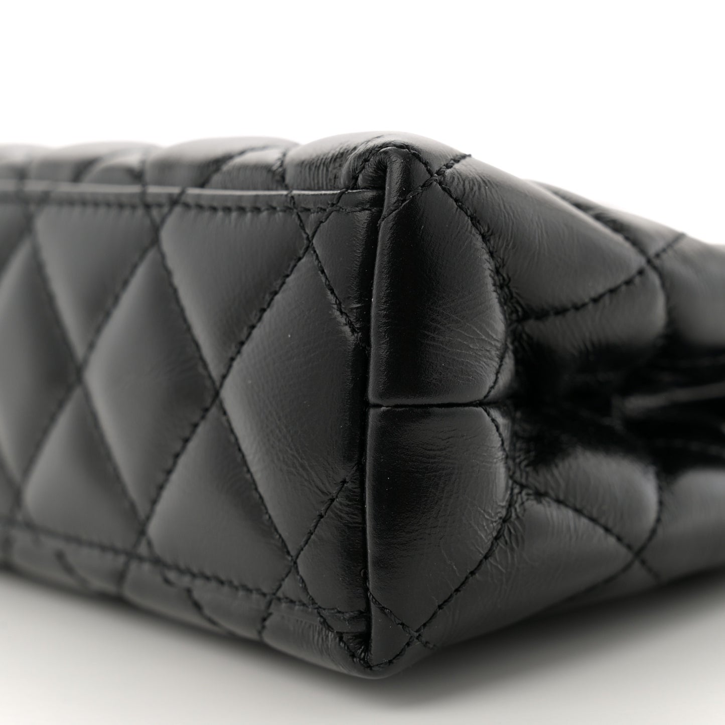 Shiny Aged Calfskin Quilted Nano Kelly Shopper Black