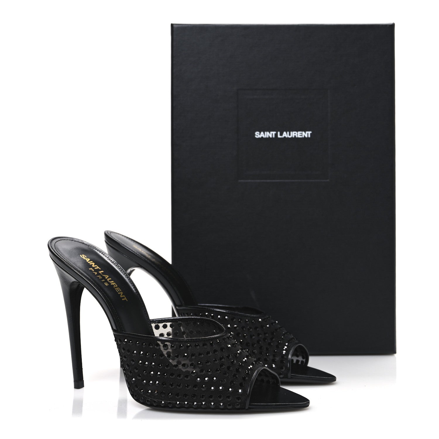 Saint Laurent Tulle Strass Gippy 110 Mule Sandals 39 Black Jet 10 of 10