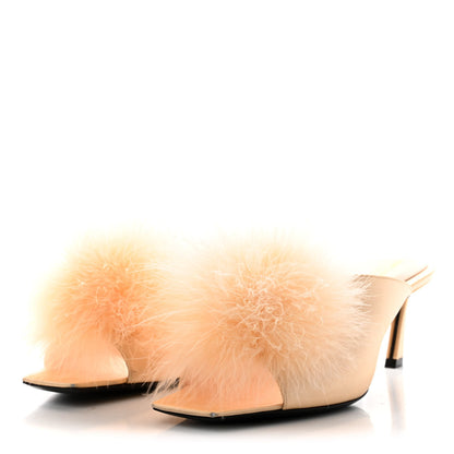 Saint Laurent Satin Feather Mae Mule Sandals 38 Soft Nude 3 of 13