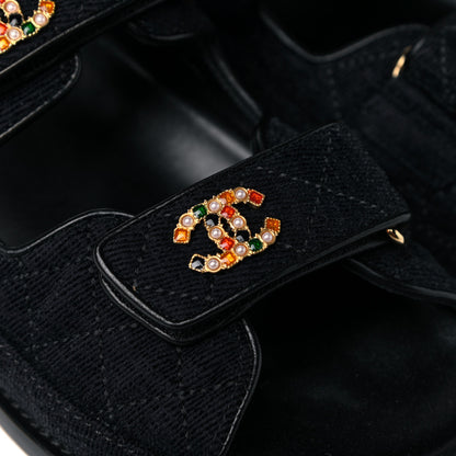 Chanel Velvet Velcro Dad Sandals 37.5 Navy Blue 11 of 12