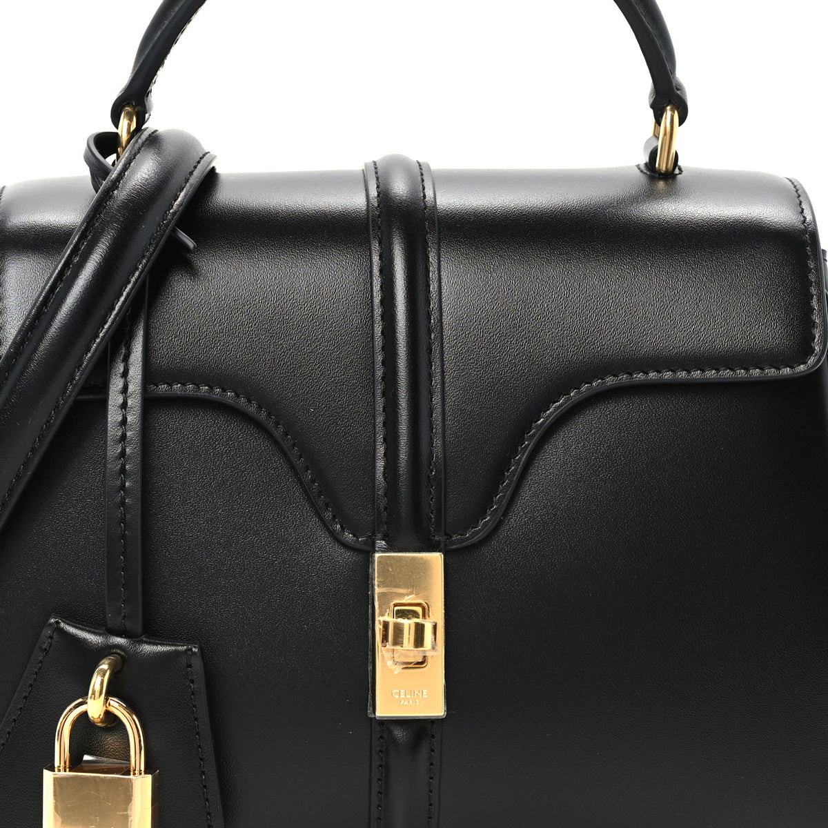Satinated Calfskin Mini 16 Top Handle Bag Black