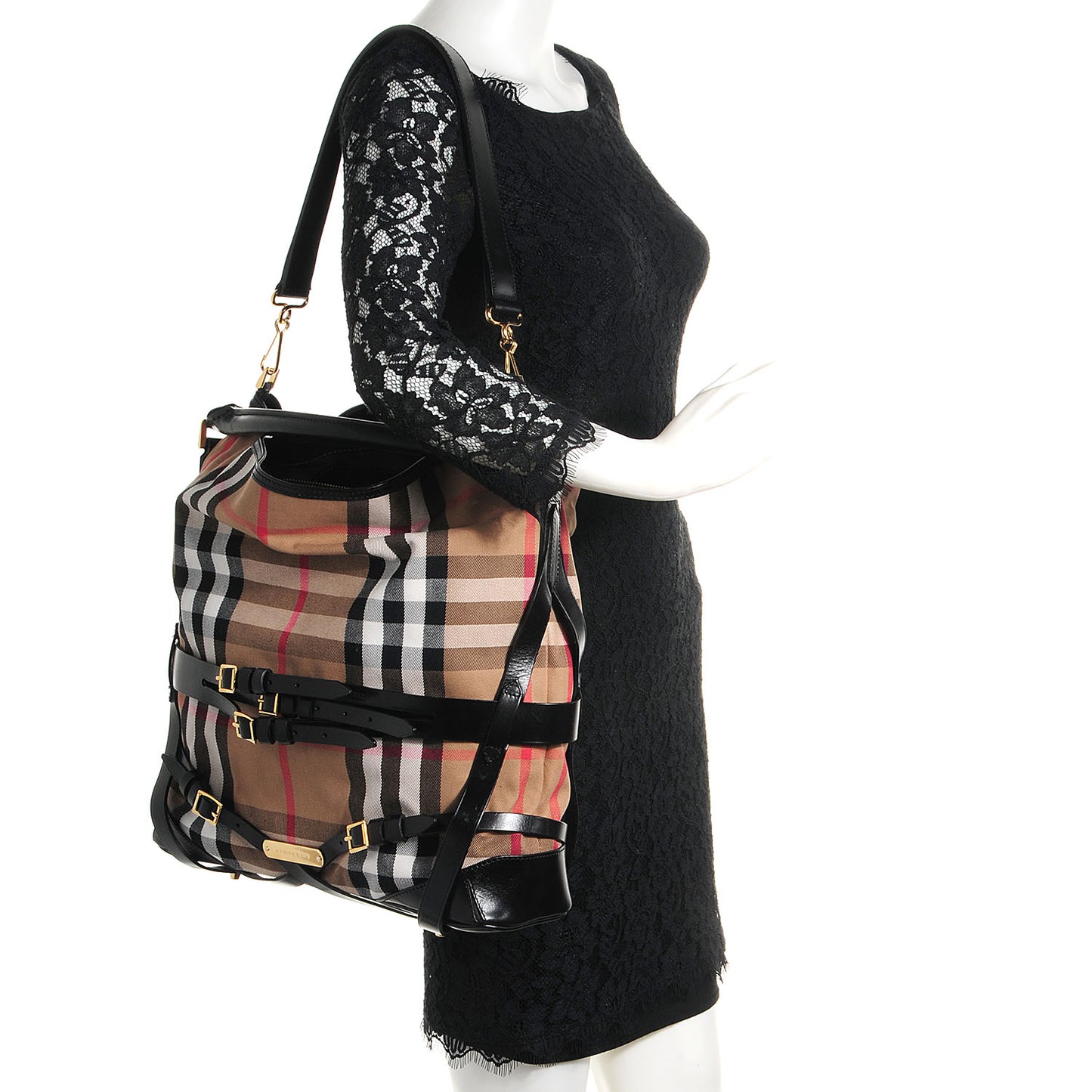 House Check Bridle Calfskin Large Gosford Hobo Black