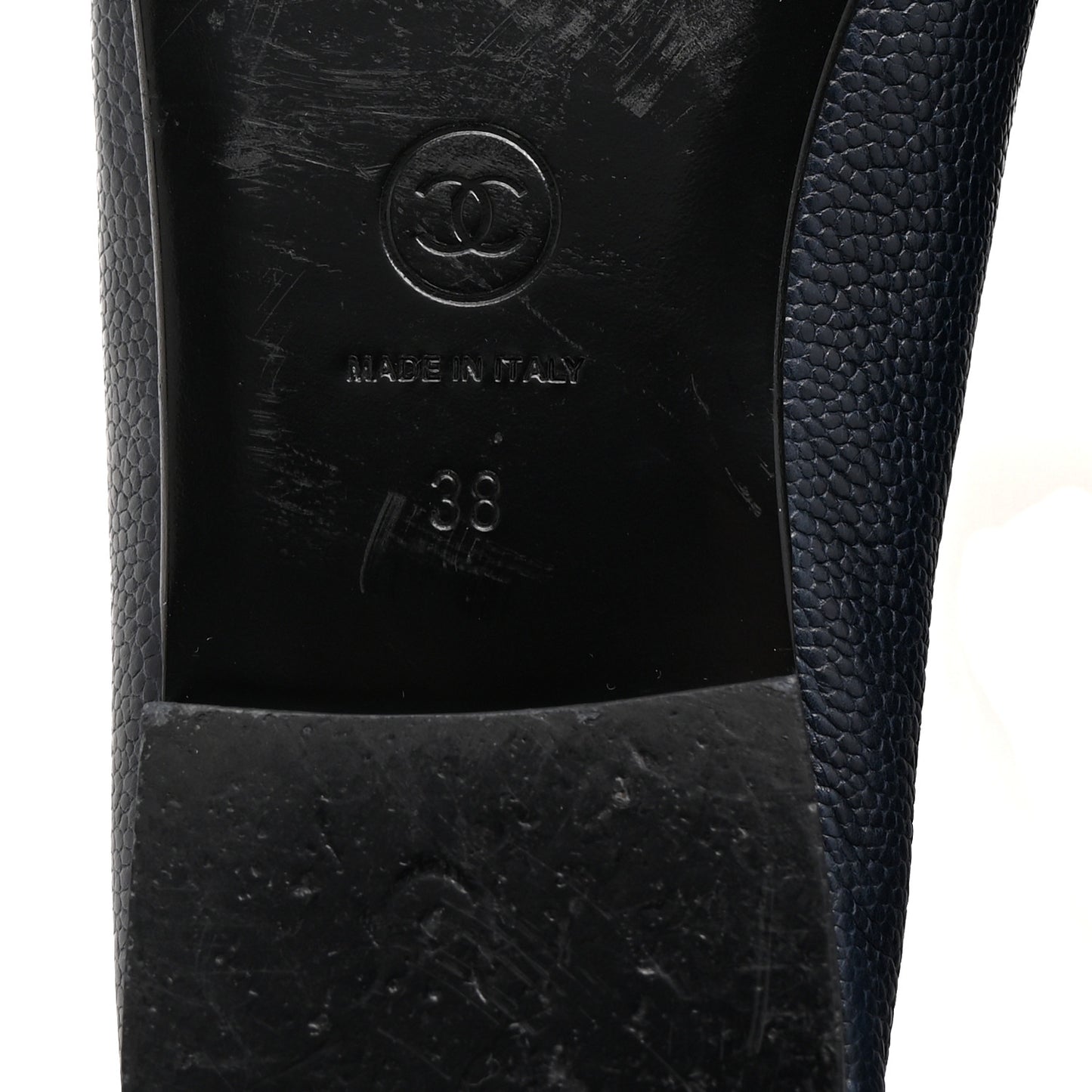 Caviar CC Cap Toe Ballerina Flats 38 Bleu Marine Fonce