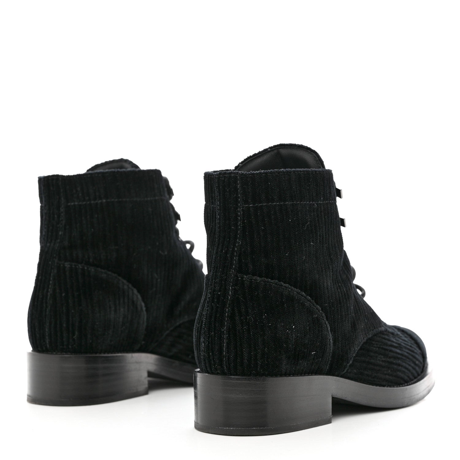 Chanel Velvet CC Combat Boots 37.5 Black 4 of 9