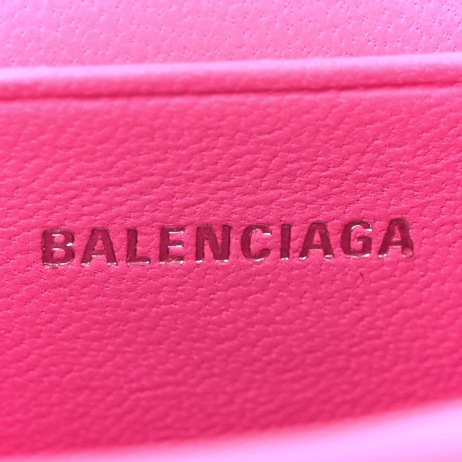 Balenciaga Shiny Calfskin Crocodile Embossed Hourglass Top Handle Bag Mini with Chain Neon Pink 6 of 14