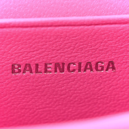 Balenciaga Shiny Calfskin Crocodile Embossed Hourglass Top Handle Bag Mini with Chain Neon Pink 6 of 14