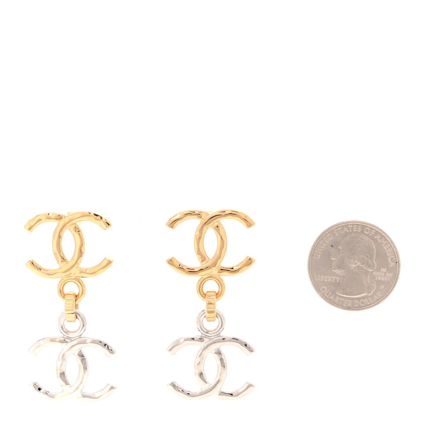Metal CC Pendant Drop Earrings Gold Silver