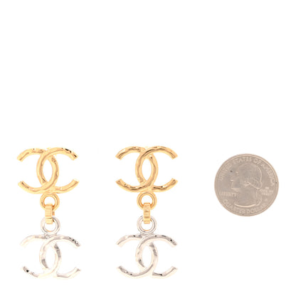Chanel Metal CC Pendant Drop Earrings Gold Silver 2 of 5