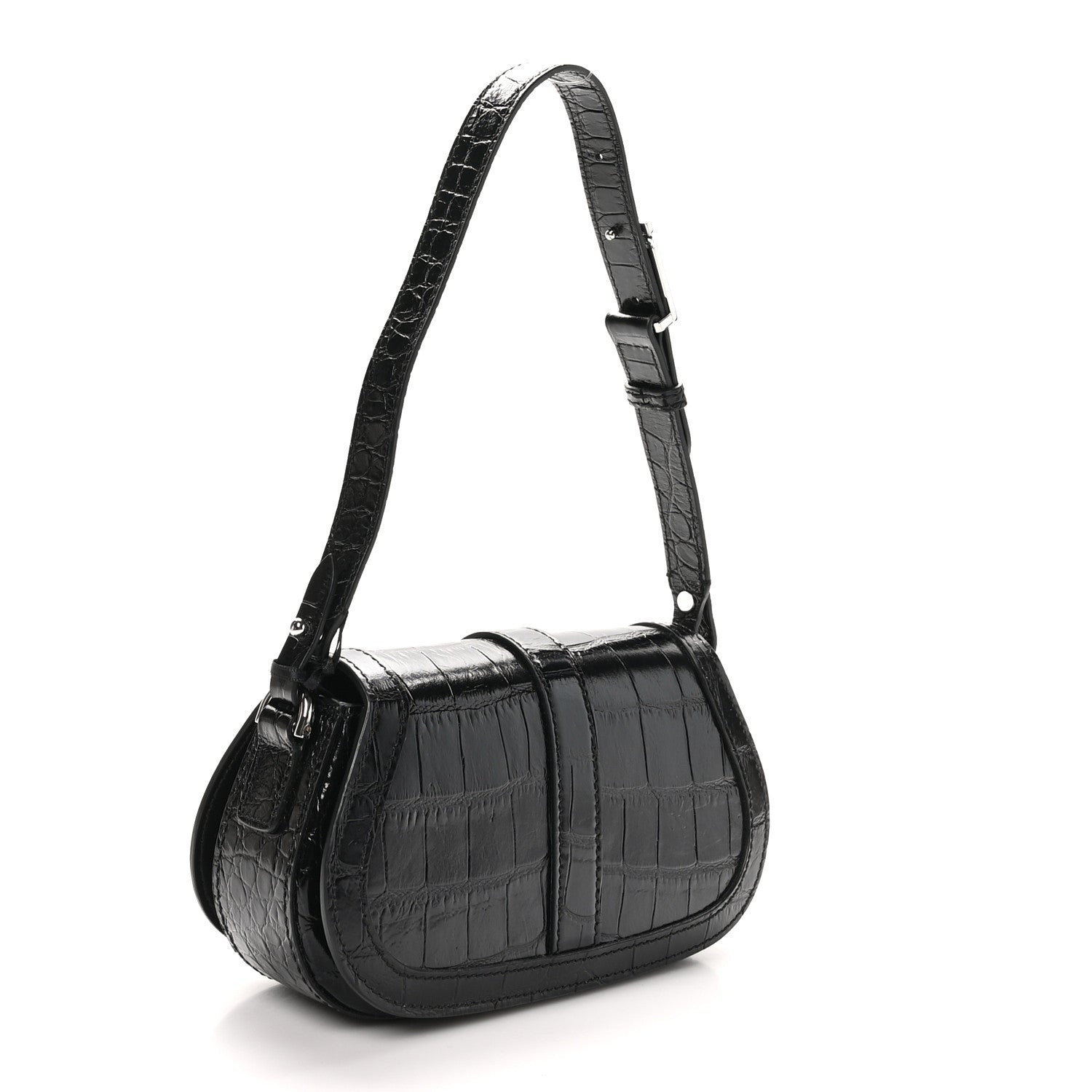 Versace Calfskin Crocodile Embossed Greca Goddess Mini Shoulder Bag Black 3 of 9