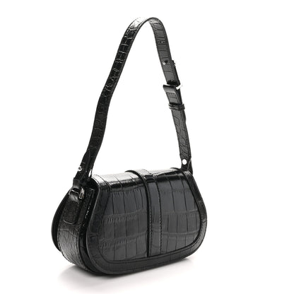 Versace Calfskin Crocodile Embossed Greca Goddess Mini Shoulder Bag Black 3 of 9