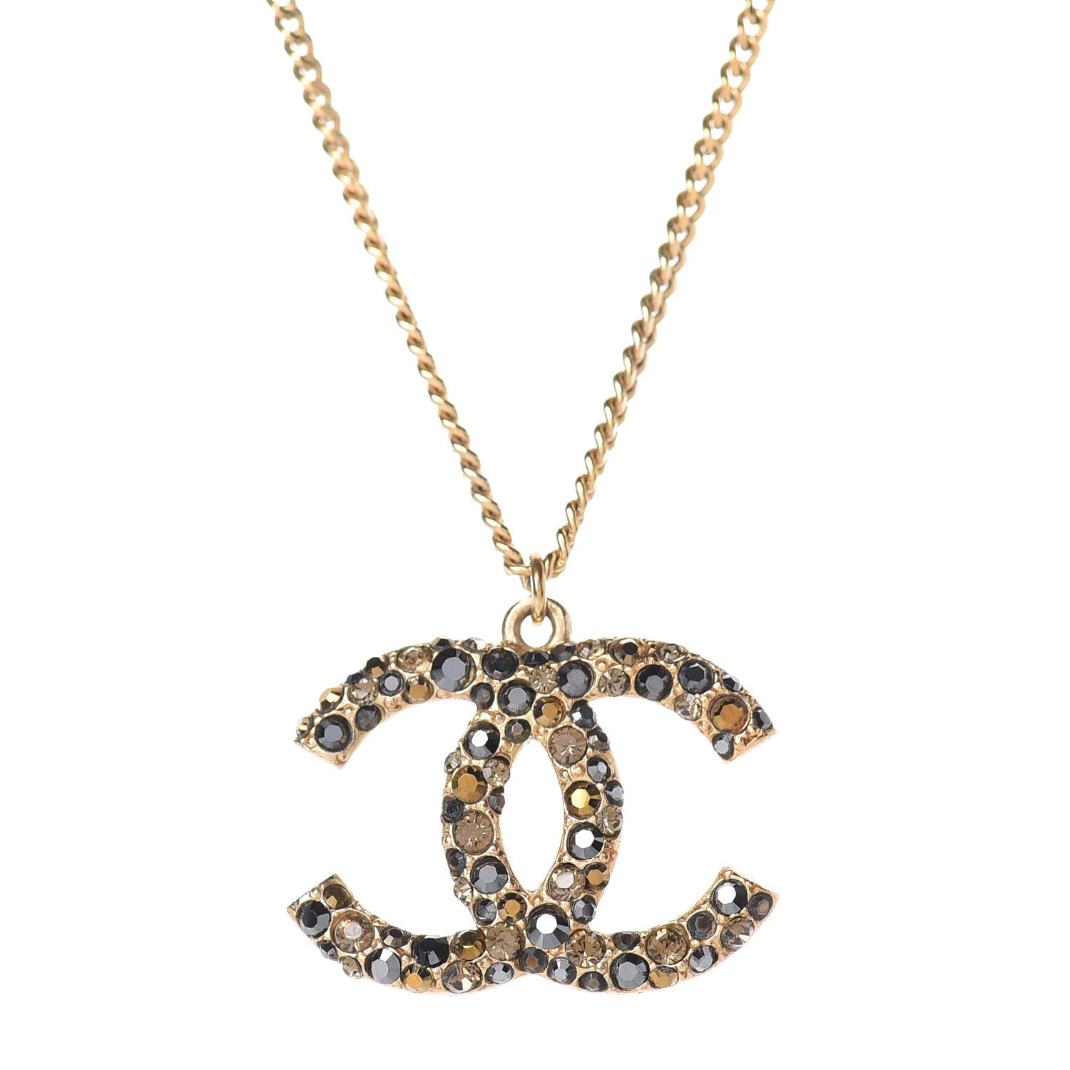Chanel Crystal CC Pendant Necklace Gold 4 of 7