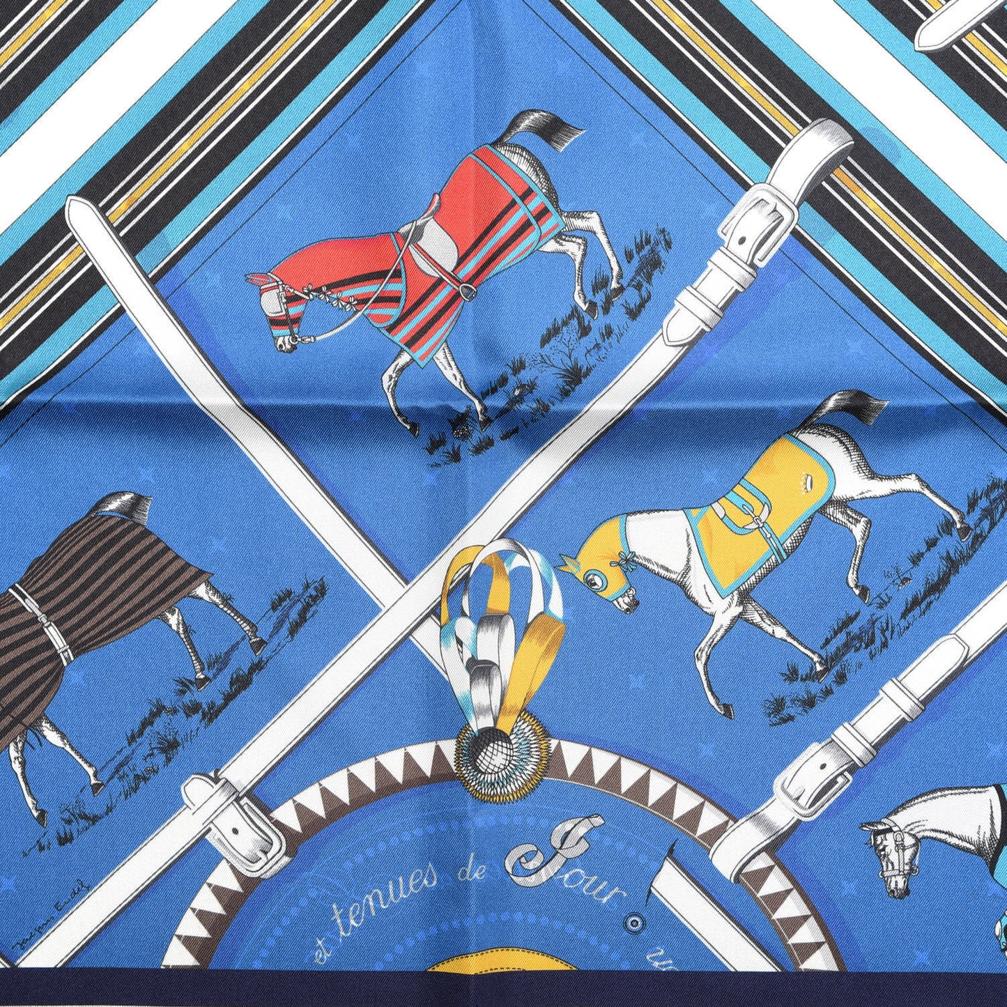 Silk Couvertures Et Tenues Double Face Scarf 90 Bleu Gold Black