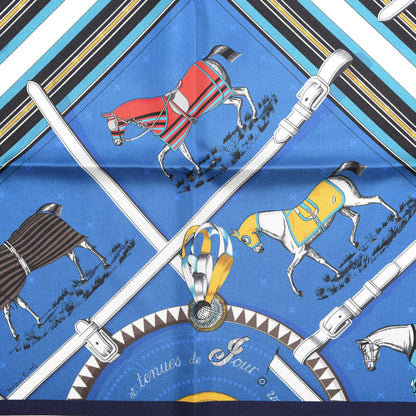 Hermes Silk Couvertures Et Tenues Double Face Scarf 90 Bleu Gold Black 2 of 3