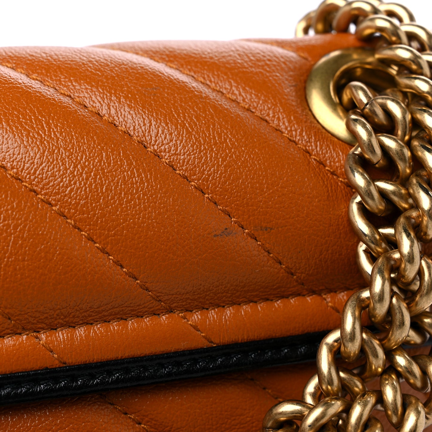 Vintage Effect Calfskin Matelasse Diagonal Small Torchon GG Marmont Shoulder Bag Cognac Black