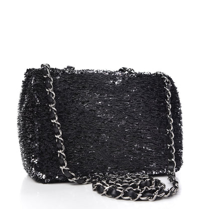 Chanel Sequin Single Flap Silver Black Silver 3 of 10