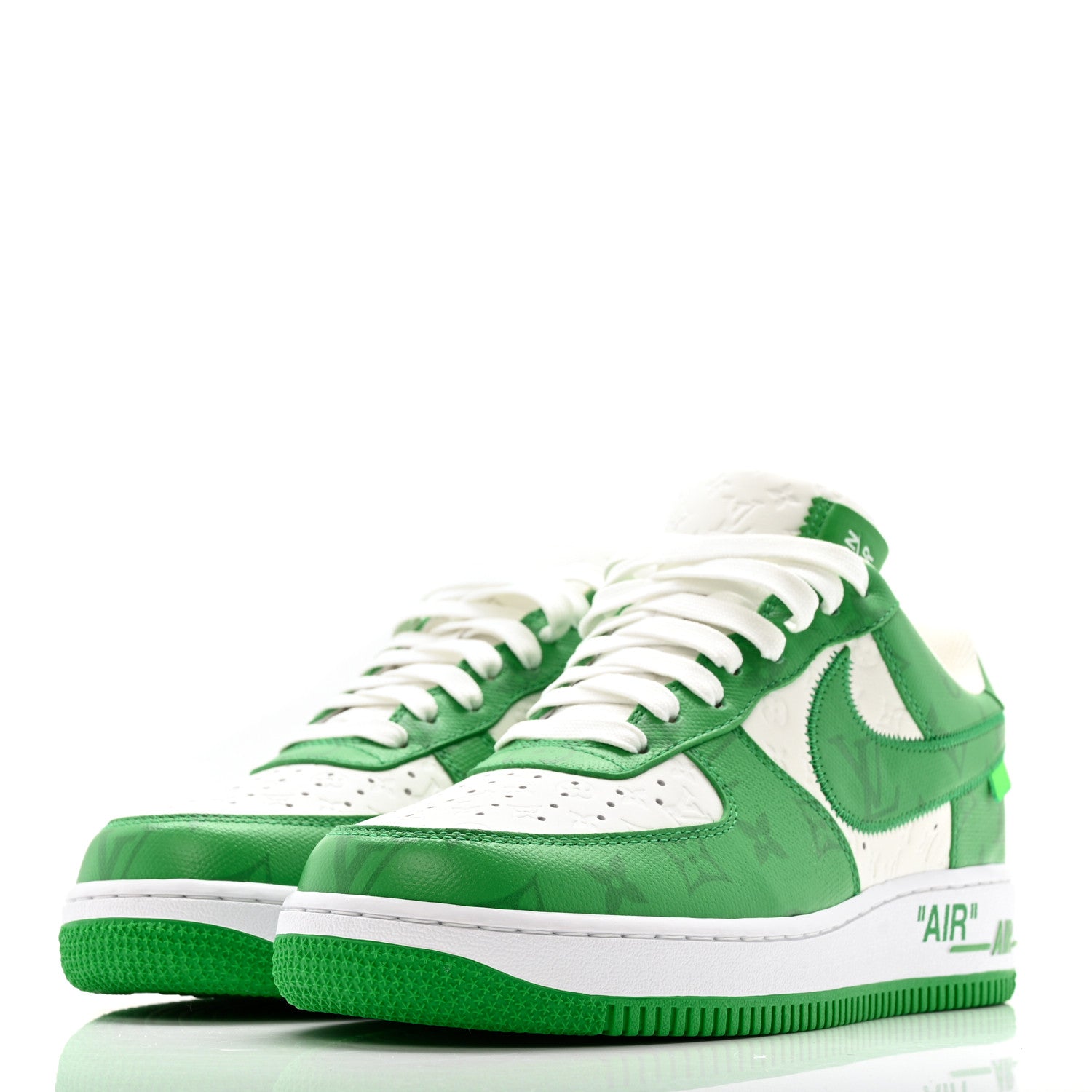 Louis Vuitton X NIKE AIR FORCE 1 Calfskin Monogram Mens Low Top Sneakers 8 Green 4 of 10