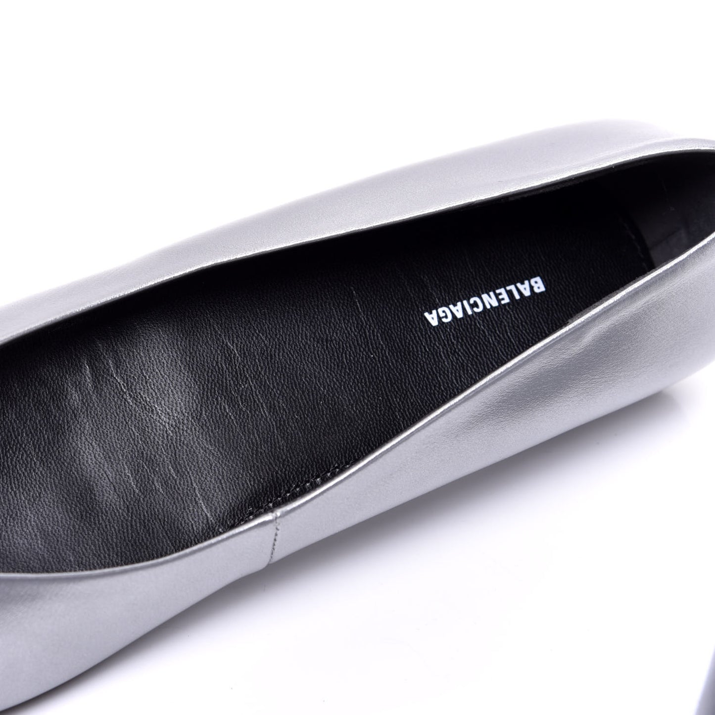 Metallic Calfskin BB Knife Pointy Toe Ballerina Flats 38 Silver Hardware