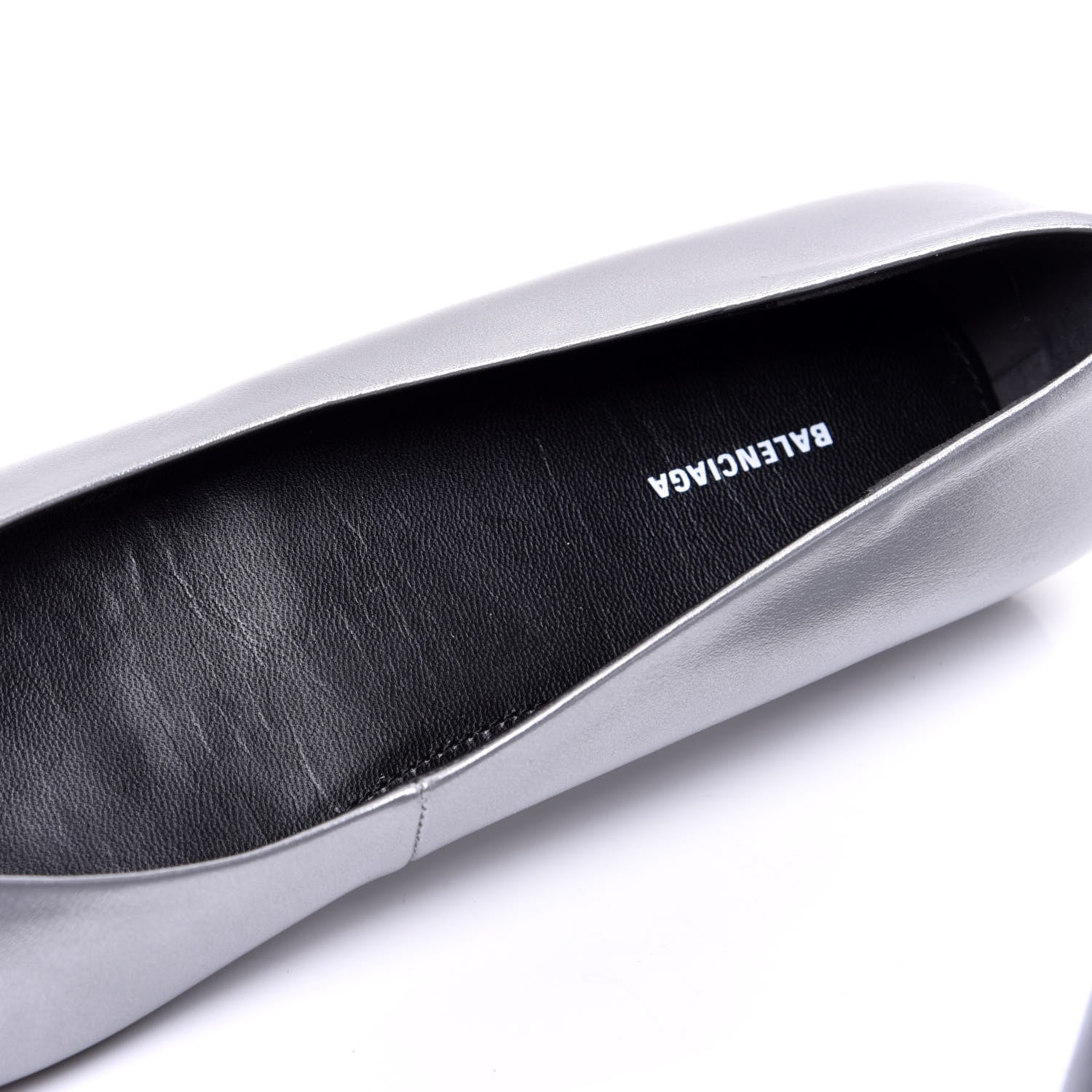 Balenciaga Metallic Calfskin BB Knife Pointy Toe Ballerina Flats 38 Silver Hardware 10 of 10