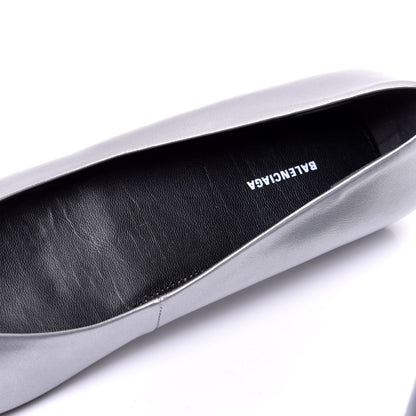 Balenciaga Metallic Calfskin BB Knife Pointy Toe Ballerina Flats 38 Silver Hardware 10 of 10