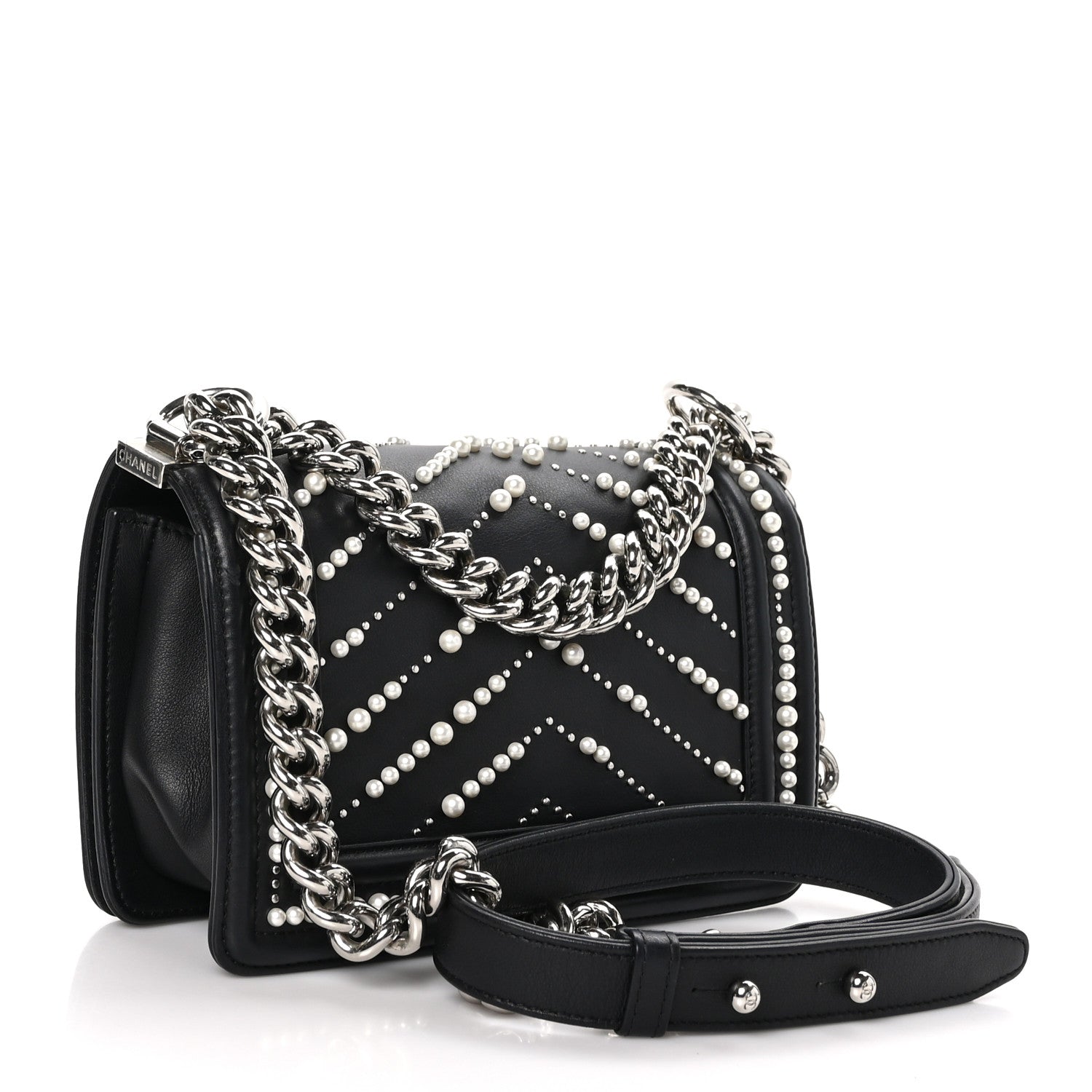 Chanel Calfskin Pearl Chevron Small Boy Flap Black 3 of 10