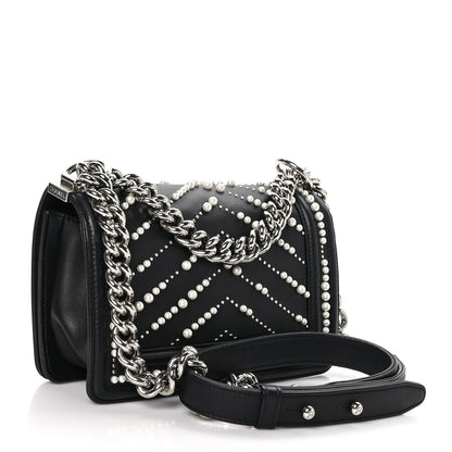 Chanel Calfskin Pearl Chevron Small Boy Flap Black 3 of 10
