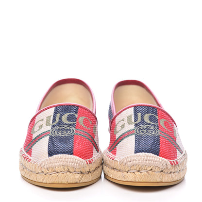 Gucci Canvas Sylvie Stripe Logo Womens Espadrilles 36 Mystic White Hibiscus Red Maritime 2 of 12