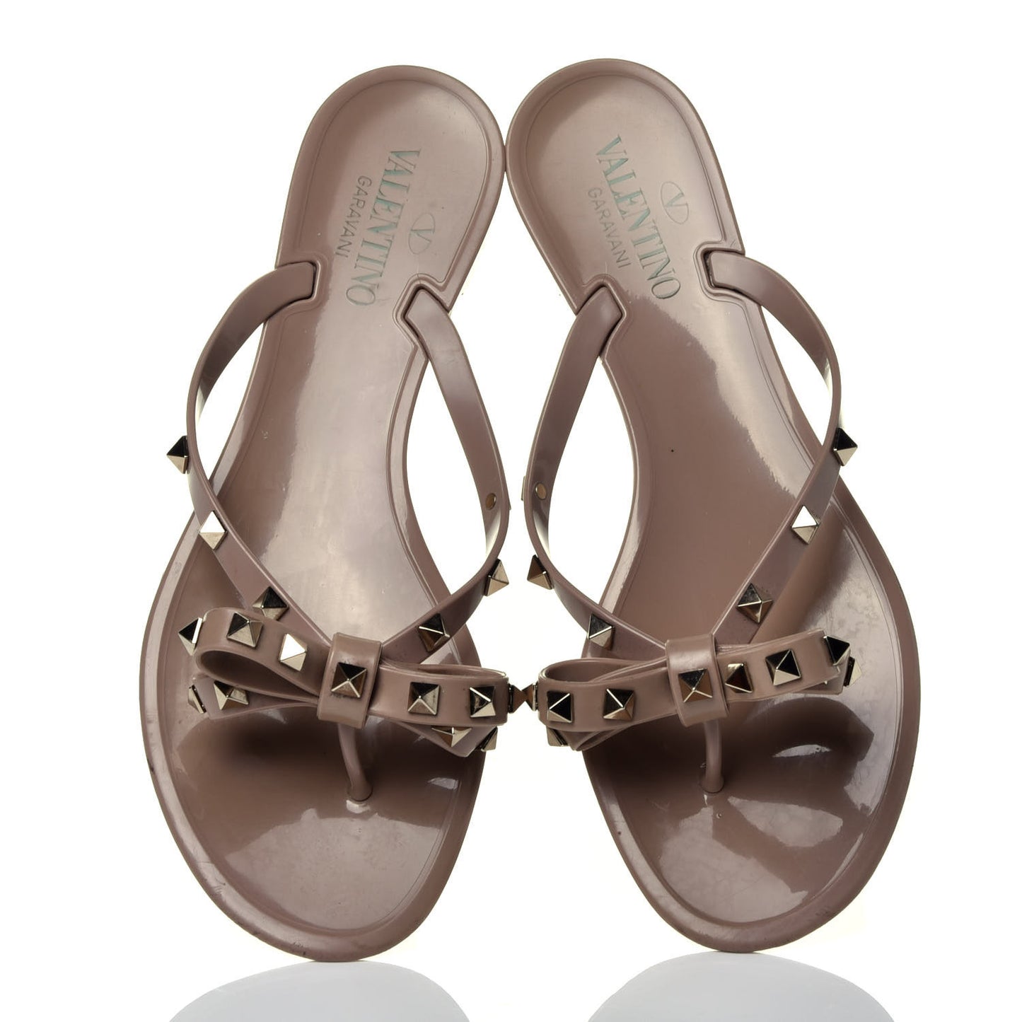 PVC Jelly Rockstud Bow Thong Sandals 39 Poudre
