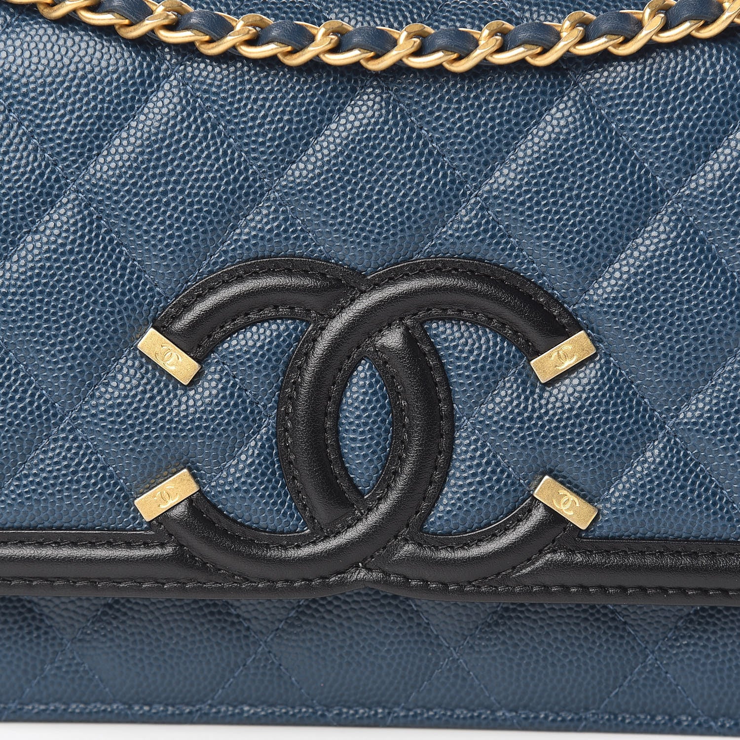 Chanel Caviar Quilted CC Filigree Wallet On Chain WOC Navy 11 of 12