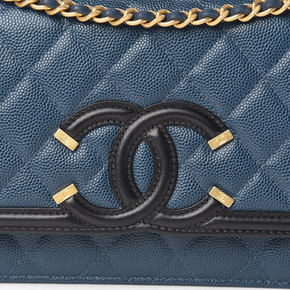 Chanel Caviar Quilted CC Filigree Wallet On Chain WOC Navy 11 of 12