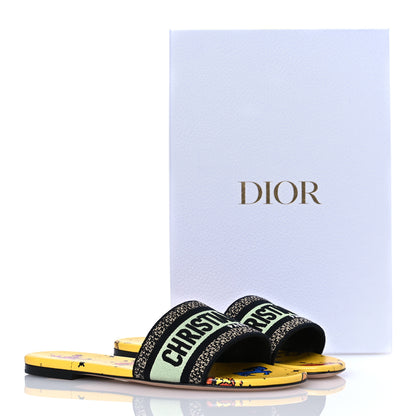 Christian Dior Canvas Embroidered Zodiac Mules Slide Sandals 38 Yellow Multicolor 11 of 11
