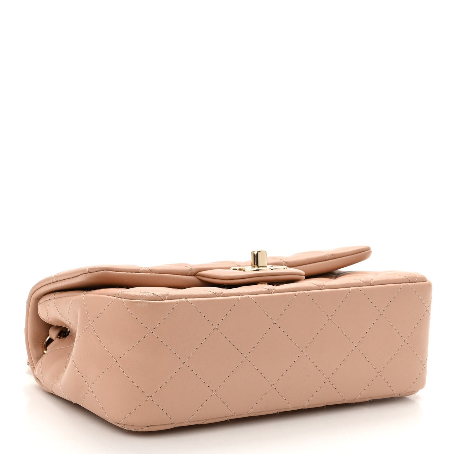 Lambskin Quilted Mini Rectangular Flap Beige