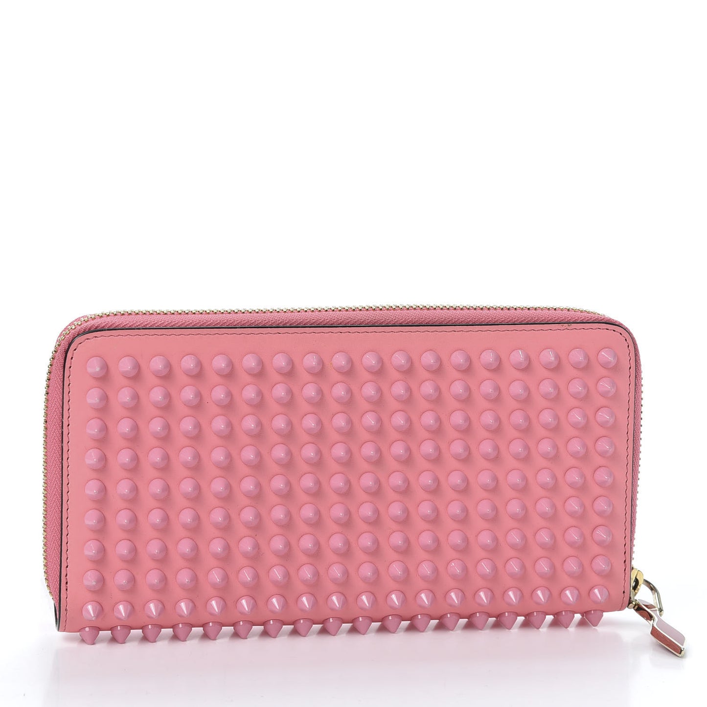 Calfskin Panettone Spiked Zip Around Wallet Pink