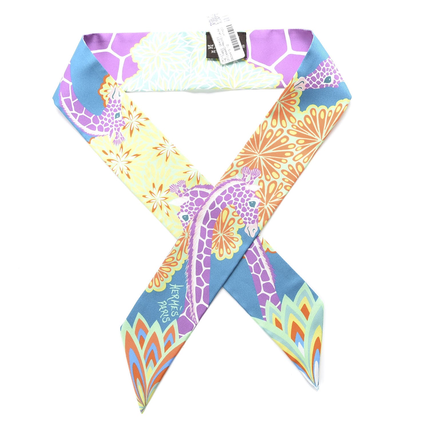 Hermes Silk The Three Graces Twilly Canard Mauve Jaune Fluo 1 of 4