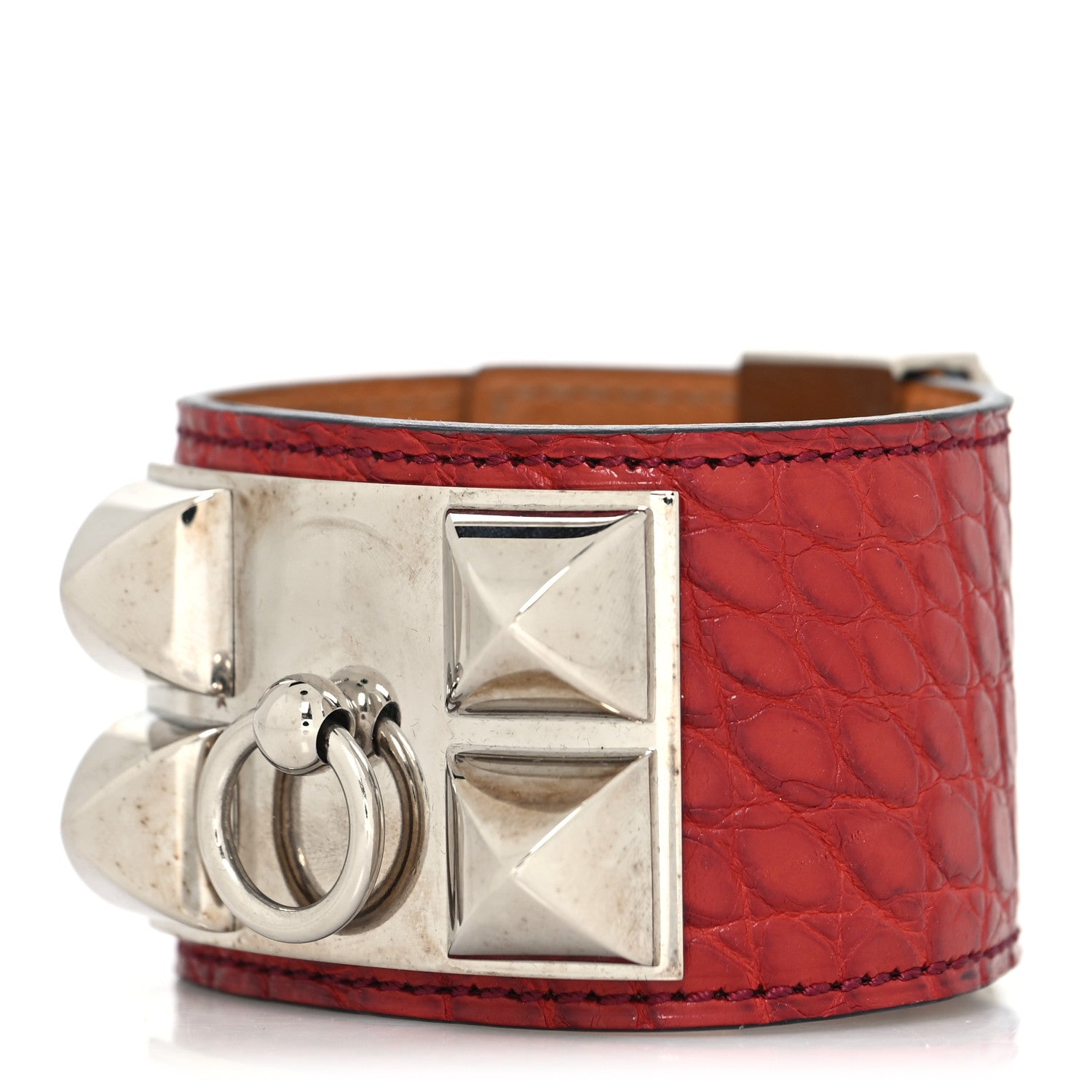 Hermes Shiny Alligator Collier De Chien CDC Bracelet S Geranium 1 of 5