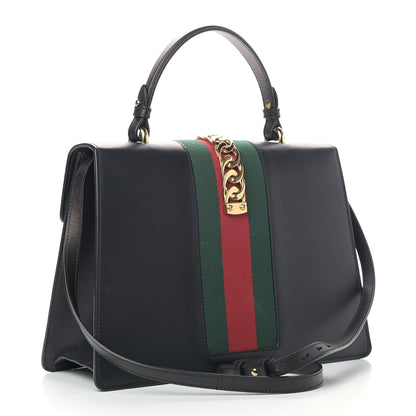 Gucci Calfskin Medium Sylvie Top Handle Bag Black 2 of 9