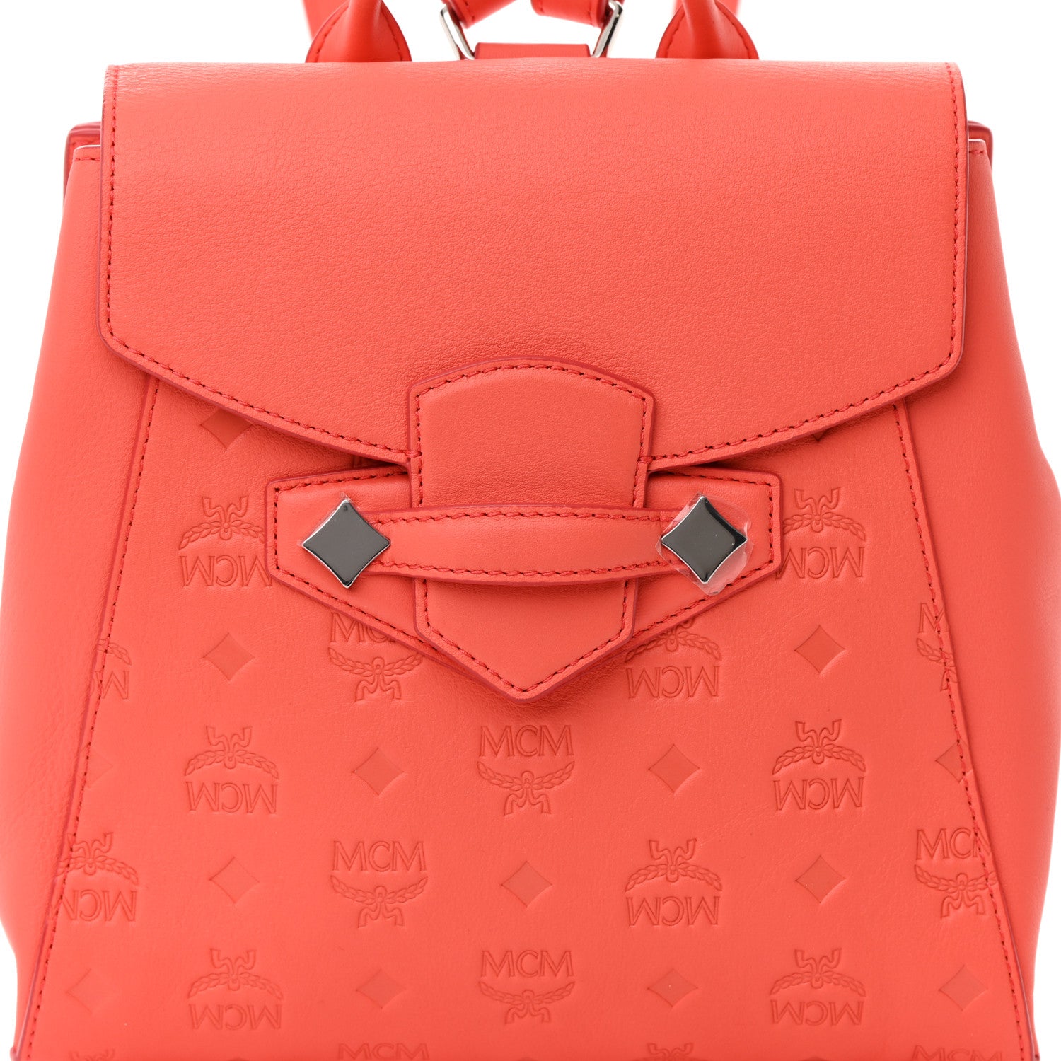 MCM Calfskin Ottomar Monogram Essential Small Backpack Hot Coral 18 of 19