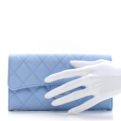 Chanel Caviar Quilted Large Gusset Flap Wallet Light Blue 2 of 10