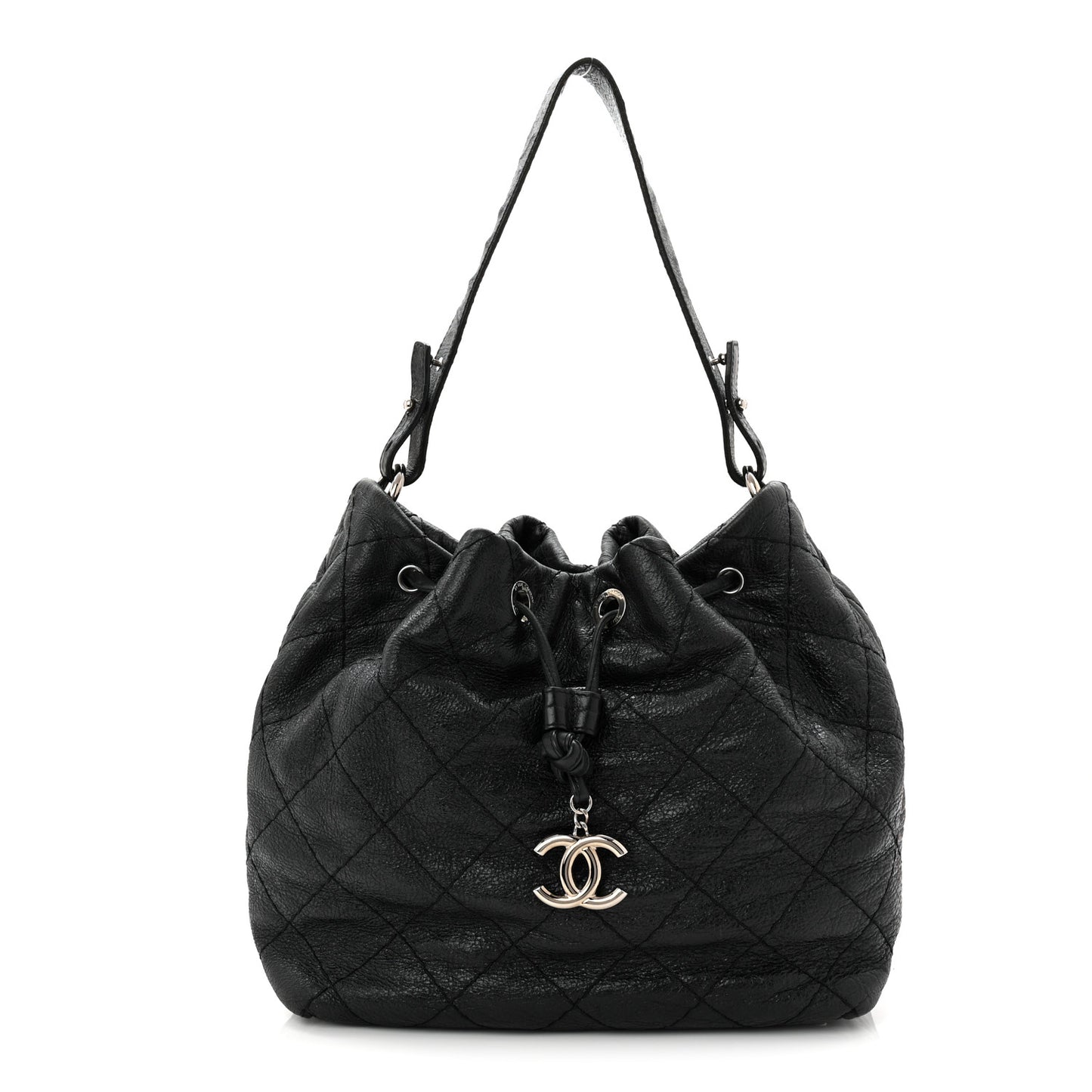 Glazed Calfskin On The Road Drawstring Tote Black