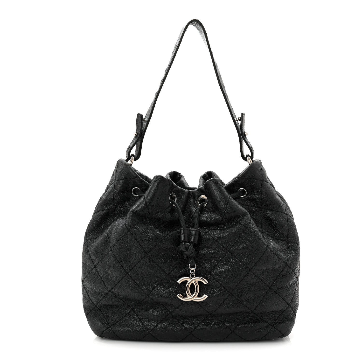 Chanel Glazed Calfskin On The Road Drawstring Tote Black 1 of 10