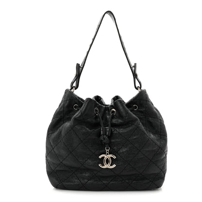 Chanel Glazed Calfskin On The Road Drawstring Tote Black 1 of 10