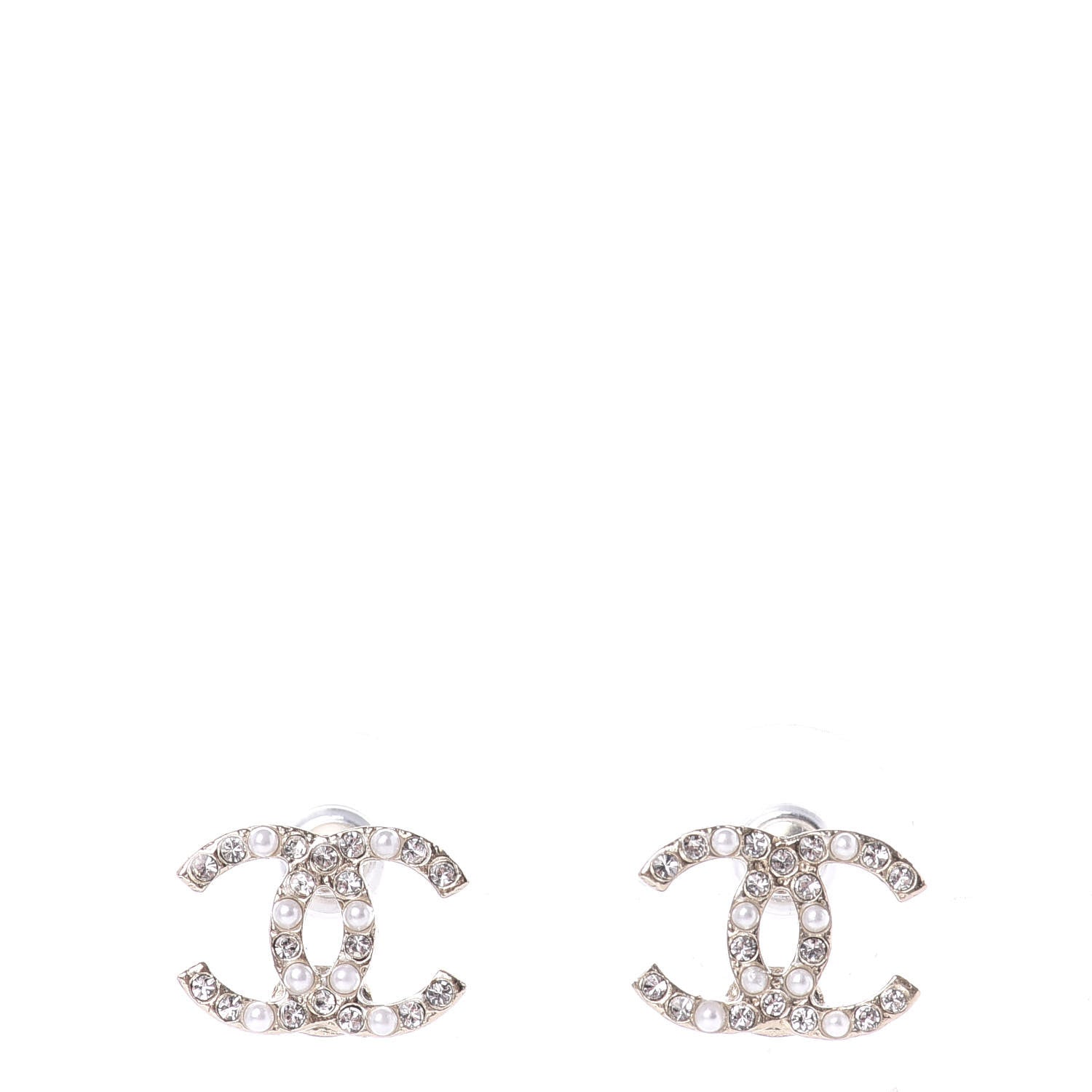 Chanel Pearl Crystal CC Earrings Gold 1 of 5