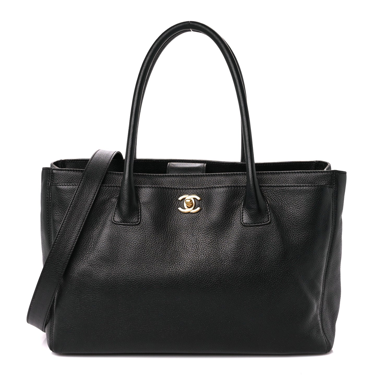 Calfskin Cerf Executive Shopper Tote Black